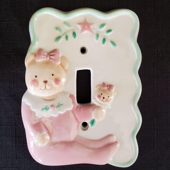 Nursery Light Switch Plate + Pin Dish Set 87 Charpente by Kathy Orr Baby Ceramic - Picture 1 of 7